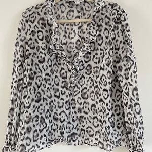 Rachel Zoe Leopard Print Ruffled Chiffon Blouse